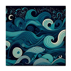 Waves Ocean Sea Abstract Whimsical Abstract Art Tile Coaster by Wegoenart