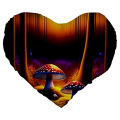 Ai Generated Mushrooms Wallpaper Large 19  Premium Flano Heart Shape Cushions by Uceng