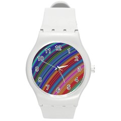 Multicolored Stripe Curve Striped Background Round Plastic Sport Watch (m) by Uceng