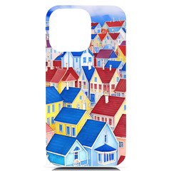 City Houses Cute Drawing Landscape Village Iphone 14 Pro Max Black Uv Print Case by Uceng