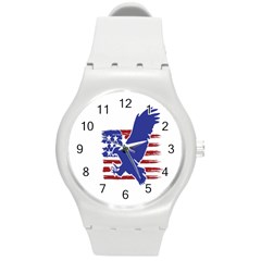 Usa Flag Eagle Symbol American Bald Eagle Country Round Plastic Sport Watch (m) by Wegoenart