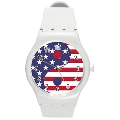 Yang Yin America Flag Abstract Art Asian Balance Round Plastic Sport Watch (m) by Wegoenart