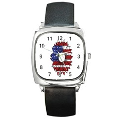 Us Flag Flower Sunshine Flag America Usa Square Metal Watch by Wegoenart