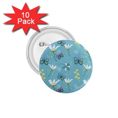 Butterflies Flowers Blue Background Spring Pattern 1 75  Buttons (10 Pack) by Ravend