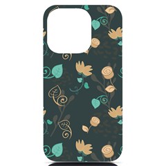 Flowers Leaves Pattern Seamless Green Background Iphone 14 Pro Black Uv Print Case by Ravend