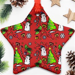 Santa Snowman Gift Holiday Christmas Cartoon Star Ornament (two Sides) by Ravend