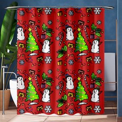 Santa Snowman Gift Holiday Christmas Cartoon Shower Curtain 60  X 72  (medium)  by Ravend