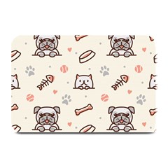 Pug Dog Cat With Bone Fish Bones Paw Prints Ball Seamless Pattern Vector Background Plate Mats by Salman4z