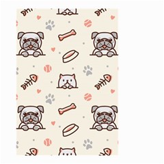 Pug Dog Cat With Bone Fish Bones Paw Prints Ball Seamless Pattern Vector Background Small Garden Flag (two Sides) by Salman4z