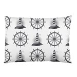 Marine Nautical Seamless Pattern With Vintage Lighthouse Wheel Pillow Case (Two Sides) Front