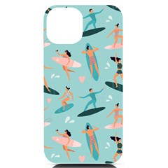 Beach-surfing-surfers-with-surfboards-surfer-rides-wave-summer-outdoors-surfboards-seamless-pattern- Iphone 14 Black Uv Print Case by Salman4z