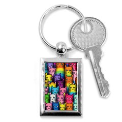 Cats Rainbow Pattern Colorful Feline Pets Key Chain (rectangle) by Ravend