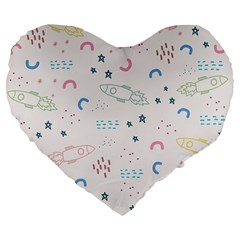 Spaceship Pattern Star Large 19  Premium Flano Heart Shape Cushions by danenraven