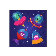 Cartoon-funny-aliens-with-ufo-duck-starry-sky-set Satin Bandana Scarf 22  X 22  by Salman4z