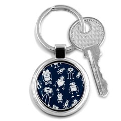 White-robot-blue-seamless-pattern Key Chain (round) by Salman4z