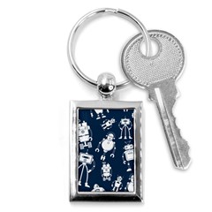 White-robot-blue-seamless-pattern Key Chain (rectangle) by Salman4z