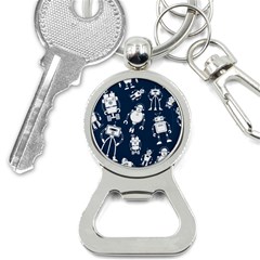 White-robot-blue-seamless-pattern Bottle Opener Key Chain by Salman4z