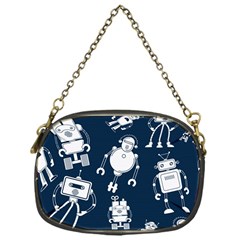 White-robot-blue-seamless-pattern Chain Purse (one Side) by Salman4z