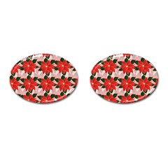 Poinsettia Pattern Seamless Pattern Christmas Xmas Cufflinks (oval) by pakminggu