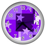 Purple Stars Pattern Shape Wall Clock (Silver) Front