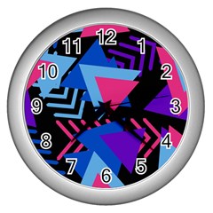 Memphis Pattern Geometric Abstract Wall Clock (silver) by danenraven