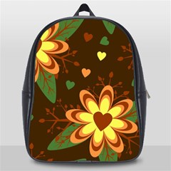 Floral Hearts Brown Green Retro School Bag (large) by danenraven