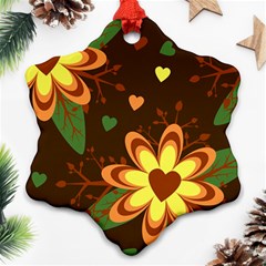 Floral Hearts Brown Green Retro Ornament (snowflake) by danenraven