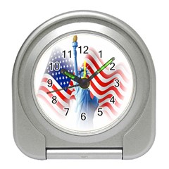 Statue Of Liberty And Usa Flag Art Travel Alarm Clock by danenraven