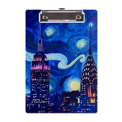 Starry Night In New York Van Gogh Manhattan Chrysler Building And Empire State Building A5 Acrylic Clipboard by Mog4mog4