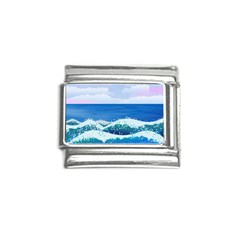 Illustration Landscape Sea Ocean Waves Beach Blue Italian Charm (9mm) by Mog4mog4