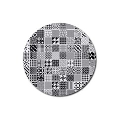 Black And White Geometric Patterns Rubber Round Coaster (4 Pack) by Bakwanart