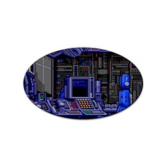 Blue Computer Monitor With Chair Game Digital Wallpaper, Digital Art Sticker Oval (10 Pack) by Bakwanart