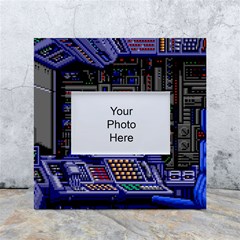 Blue Computer Monitor With Chair Game Digital Wallpaper, Digital Art White Box Photo Frame 4  X 6  by Bakwanart