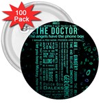 Tardis Doctor Who Technology Number Communication 3  Buttons (100 pack)  Front