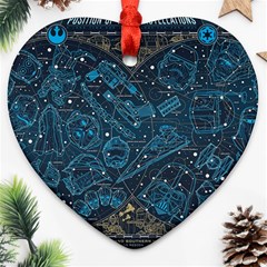 Position Of The Constellations Illustration Star Blue Heart Ornament (two Sides) by Bakwanart