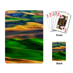 Grassland Nature Palouse Green Field Hill Sky Butte Playing Cards Single Design (rectangle) by Bakwanart