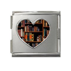 Assorted Title Of Books Piled In The Shelves Assorted Book Lot Inside The Wooden Shelf Mega Link Heart Italian Charm (18mm) by 99art