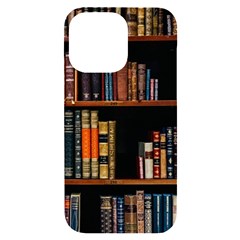 Assorted Title Of Books Piled In The Shelves Assorted Book Lot Inside The Wooden Shelf Iphone 14 Pro Max Black Uv Print Case by 99art