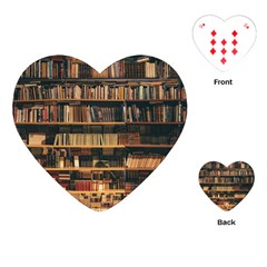 Books On Bookshelf Assorted Color Book Lot In Bookcase Library Playing Cards Single Design (heart) by 99art