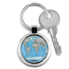 Blue White And Green World Map National Geographic Key Chain (round) by B30l