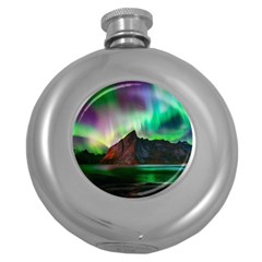 Aurora Borealis Nature Sky Light Round Hip Flask (5 Oz) by B30l