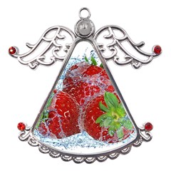 Red Strawberries Water Squirt Strawberry Fresh Splash Drops Metal Angel With Crystal Ornament by B30l