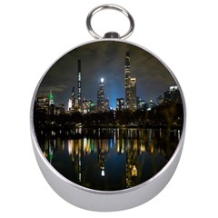 New York Night Central Park Skyscrapers Skyline Silver Compasses by Cowasu