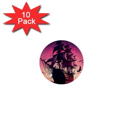 Ship Pirate Adventure Landscape Ocean Sun Heaven 1  Mini Buttons (10 Pack)  by Ndabl3x