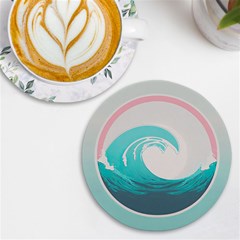 Waves Tidal Ocean Sea Tsunami Wave Minimalist Uv Print Round Tile Coaster by Wav3s