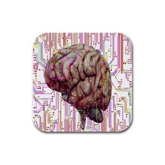 Brain Think Neurons Circuit Rubber Square Coaster (4 Pack) by Wav3s