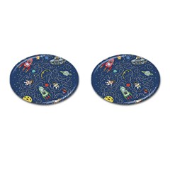 Cat-cosmos-cosmonaut-rocket Cufflinks (oval) by Wav3s