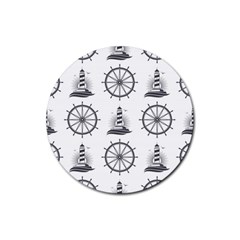 Marine-nautical-seamless-pattern-with-vintage-lighthouse-wheel Rubber Round Coaster (4 Pack) by Wav3s