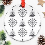 Marine-nautical-seamless-pattern-with-vintage-lighthouse-wheel Round Ornament (Two Sides) Front