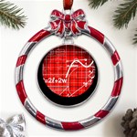 Geometry Mathematics Cube Metal Red Ribbon Round Ornament Front